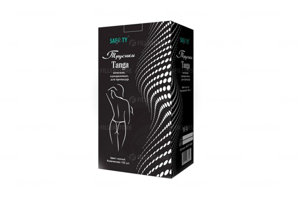 Трусики женские "Tanga" Safety черные, нетканые, спанбонд, 100 шт в коробке (Сейфети)