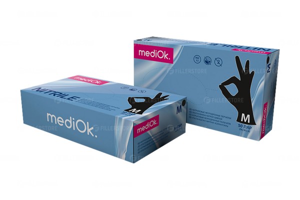 Перчатки MediOk Nitrile нитриловые, черные, р. M, 50 пар в блоке (МедиОк)