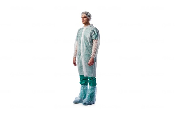 Халат процедурный Medicosm на липучке, рукава на резинках, белый, 110см, 25г/м2, 10 шт в упаковке (Медикосм)