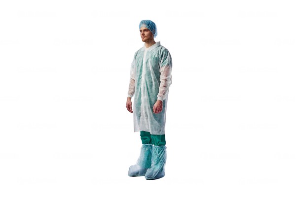 Халат процедурный Medicosm на липучке, рукава на манжетах, белый, 110см, 25г/м2, 10 шт в упаковке (Медикосм)