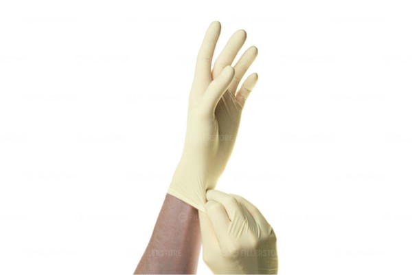 Перчатки хирургические SFM латексные нестерильные анатомические опудренные, бежевые, р. 6.5, 50 пар в блоке