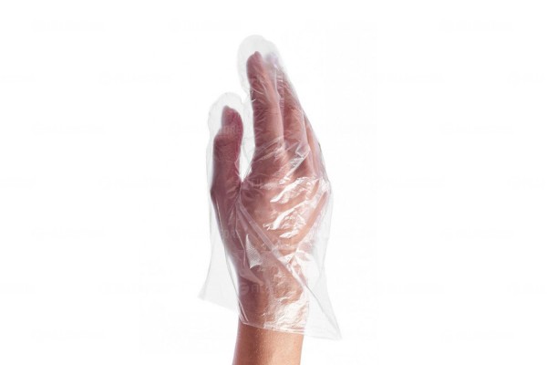 Перчатки Medicosm PE прозрачные, белая уп., M, 50 пар в блоке (Медикосм)