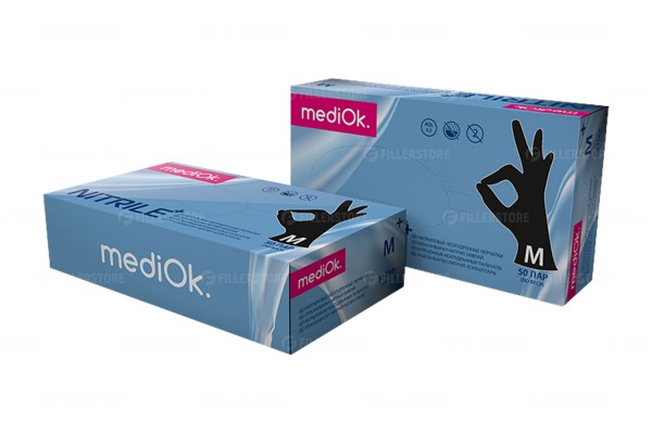 Перчатки MediOk Nitrile нитриловые, черные (black +), р. L, 50 пар в блоке (МедиОк)