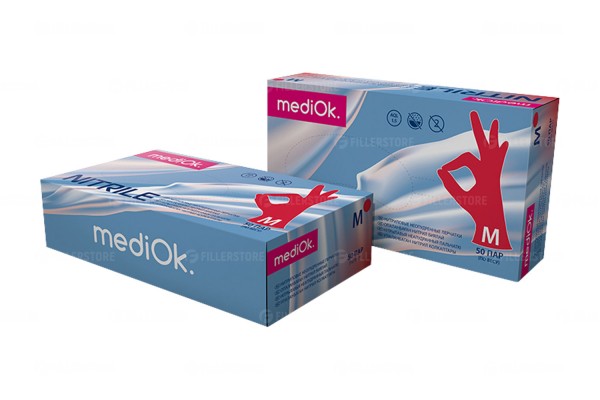 Перчатки MediOk Nitrile нитриловые, красные, р. M, 50 пар в блоке (МедиОк)