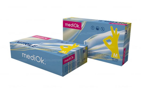 Перчатки MediOk Nitrile нитриловые, желтые, р. M, 50 пар в блоке (МедиОк)