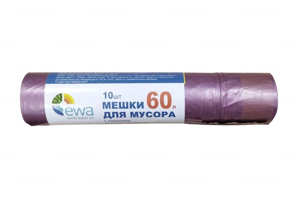 Мешки для мусора EWA Premium с завязками вишневые, 10штx60л (ЭВА)