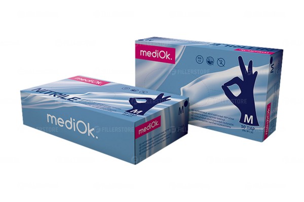 Перчатки MediOk Nitrile нитриловые, черничные, р. M, 50 пар в блоке (МедиОк)