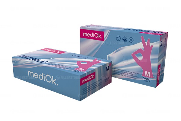 Перчатки MediOk Nitrile нитриловые, розово-ягодные, р. S, 50 пар в блоке (МедиОк)